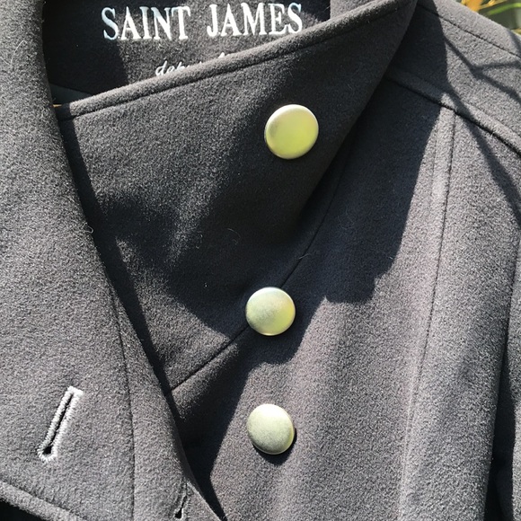 Saint James Pea coat silver buttons belted Navy - Picture 2 of 6